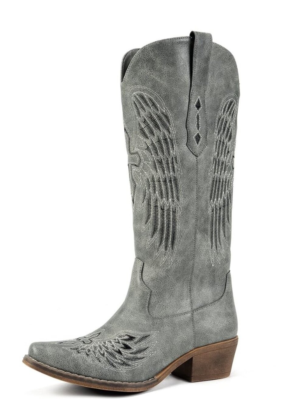 Women's Western Cowboy Boots - Black Gothic Cross & Angel Wing Embroidered Mid